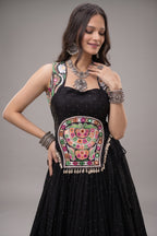 Black Rayon Mirror and Gota Patti Work Lehenga Choli