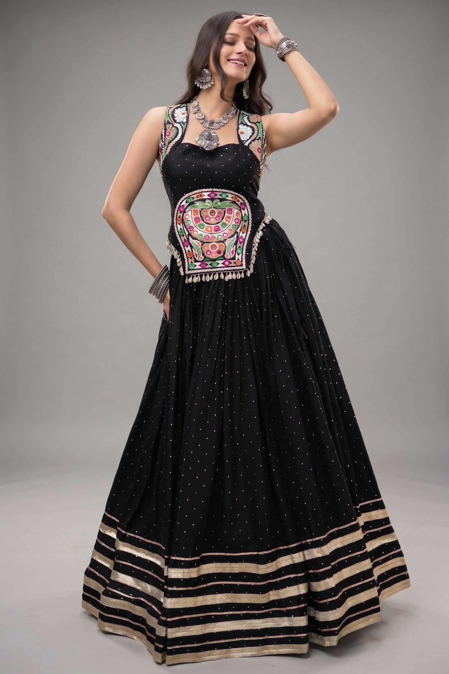 Black Rayon Mirror and Gota Patti Work Lehenga Choli Main image