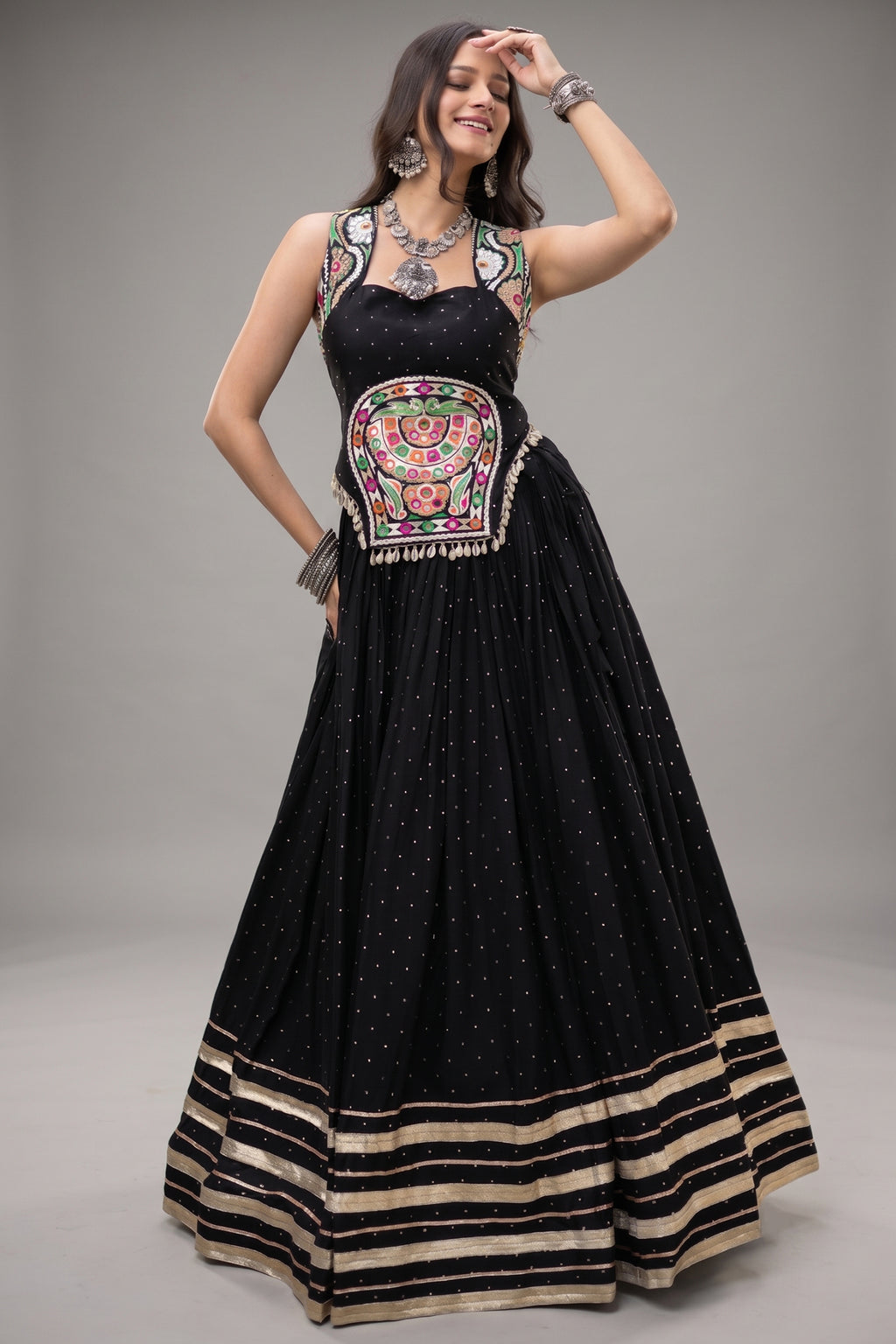 Black Rayon Mirror and Gota Patti Work Lehenga Choli