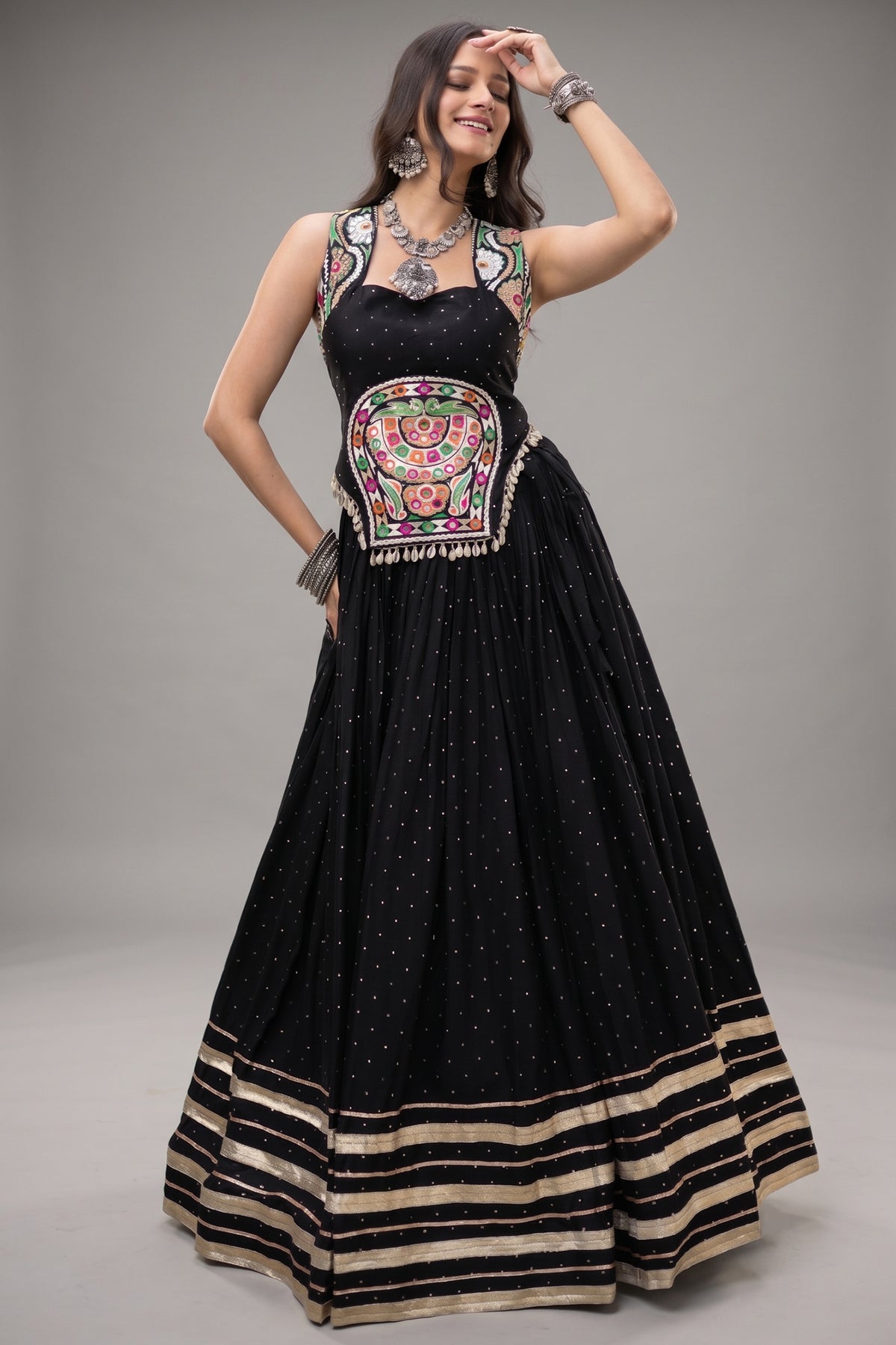 Black Rayon Mirror and Gota Patti Work Lehenga Choli