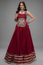 Maroon Rayon Mirror and Gota Patti Work Lehenga Choli