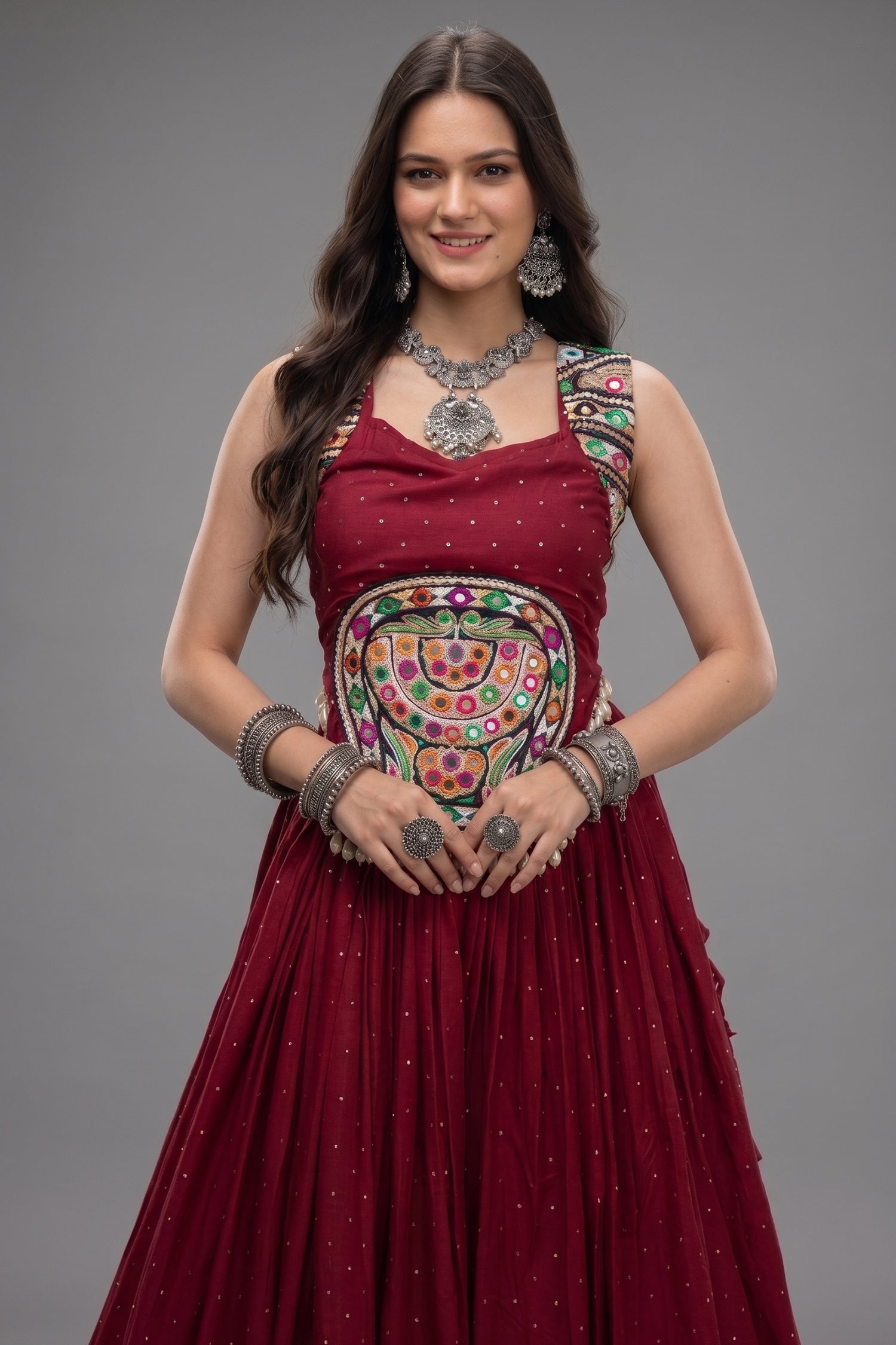 Maroon Rayon Mirror and Gota Patti Work Lehenga Choli Secondary image