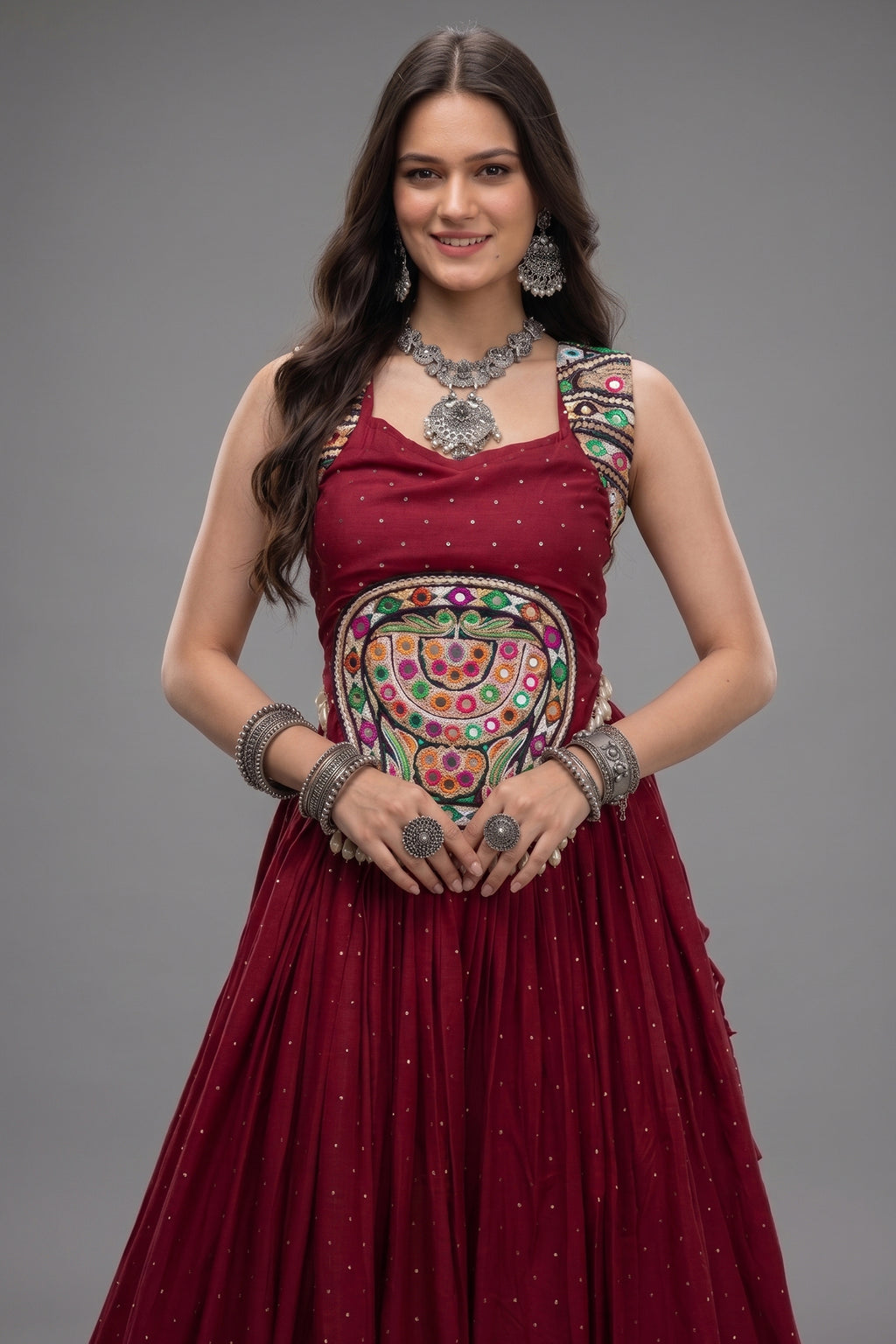 Maroon Rayon Mirror and Gota Patti Work Lehenga Choli