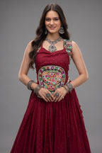 Maroon Rayon Mirror and Gota Patti Work Lehenga Choli