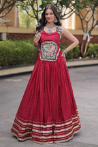 Maroon Rayon Mirror and Gota Patti Work Lehenga Choli