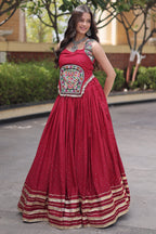 Maroon Rayon Mirror and Gota Patti Work Lehenga Choli