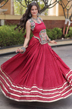Maroon Rayon Mirror and Gota Patti Work Lehenga Choli