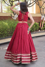 Maroon Rayon Mirror and Gota Patti Work Lehenga Choli