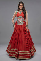 Orange Rayon Mirror and Gota Patti Work Lehenga Choli