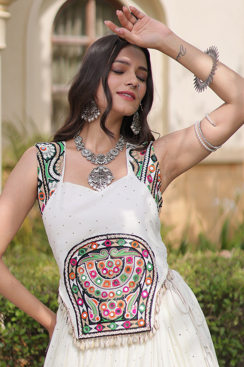 White Rayon Mirror and Gota Patti Work Lehenga Choli