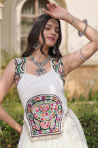 White Rayon Mirror and Gota Patti Work Lehenga Choli