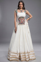 White Rayon Mirror and Gota Patti Work Lehenga Choli