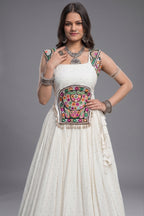 White Rayon Mirror and Gota Patti Work Lehenga Choli