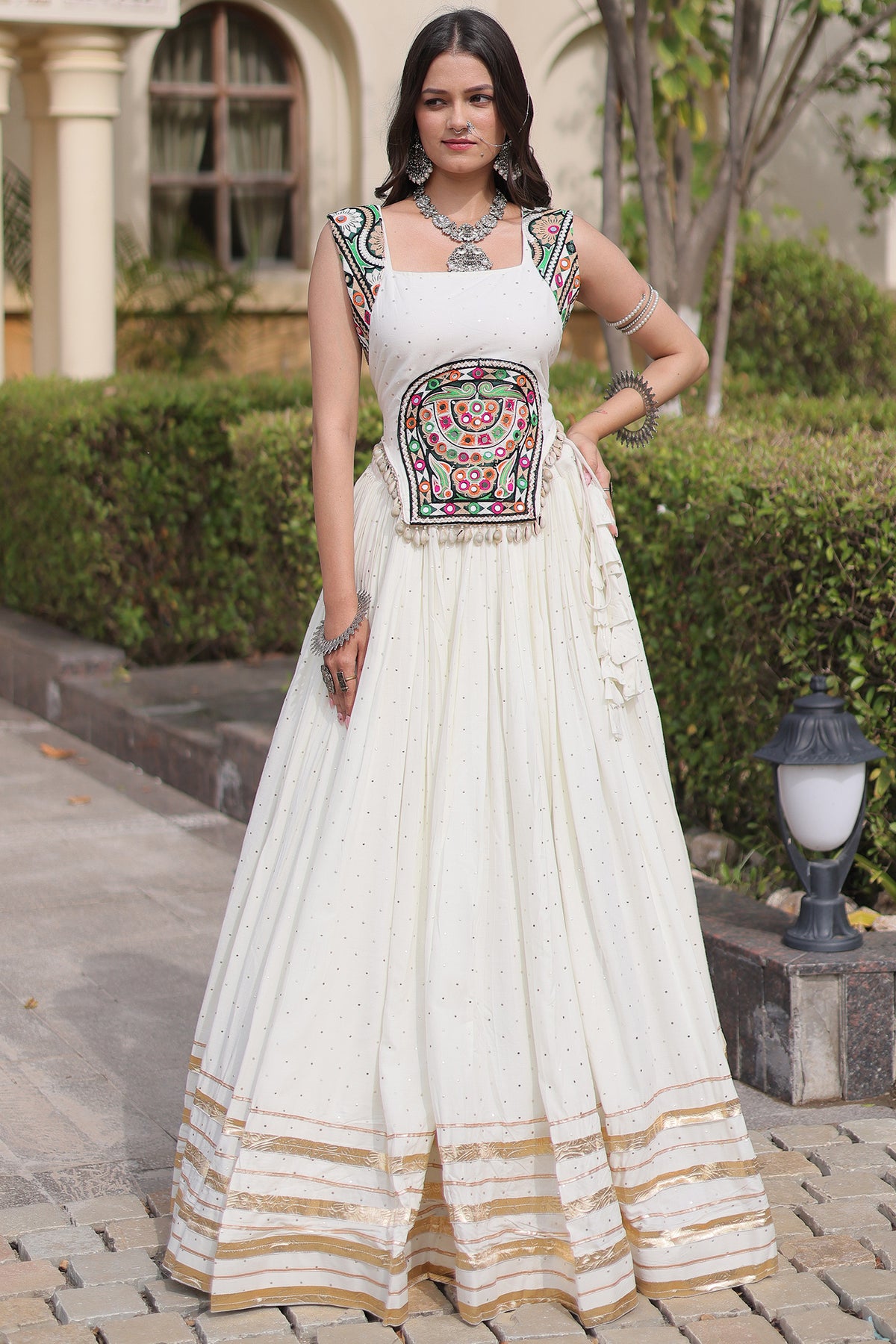 White Rayon Mirror and Gota Patti Work Lehenga Choli