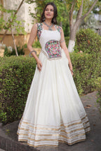 White Rayon Mirror and Gota Patti Work Lehenga Choli