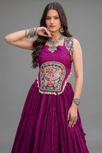 Purple Rayon Mirror and Gota Patti Work Lehenga Choli