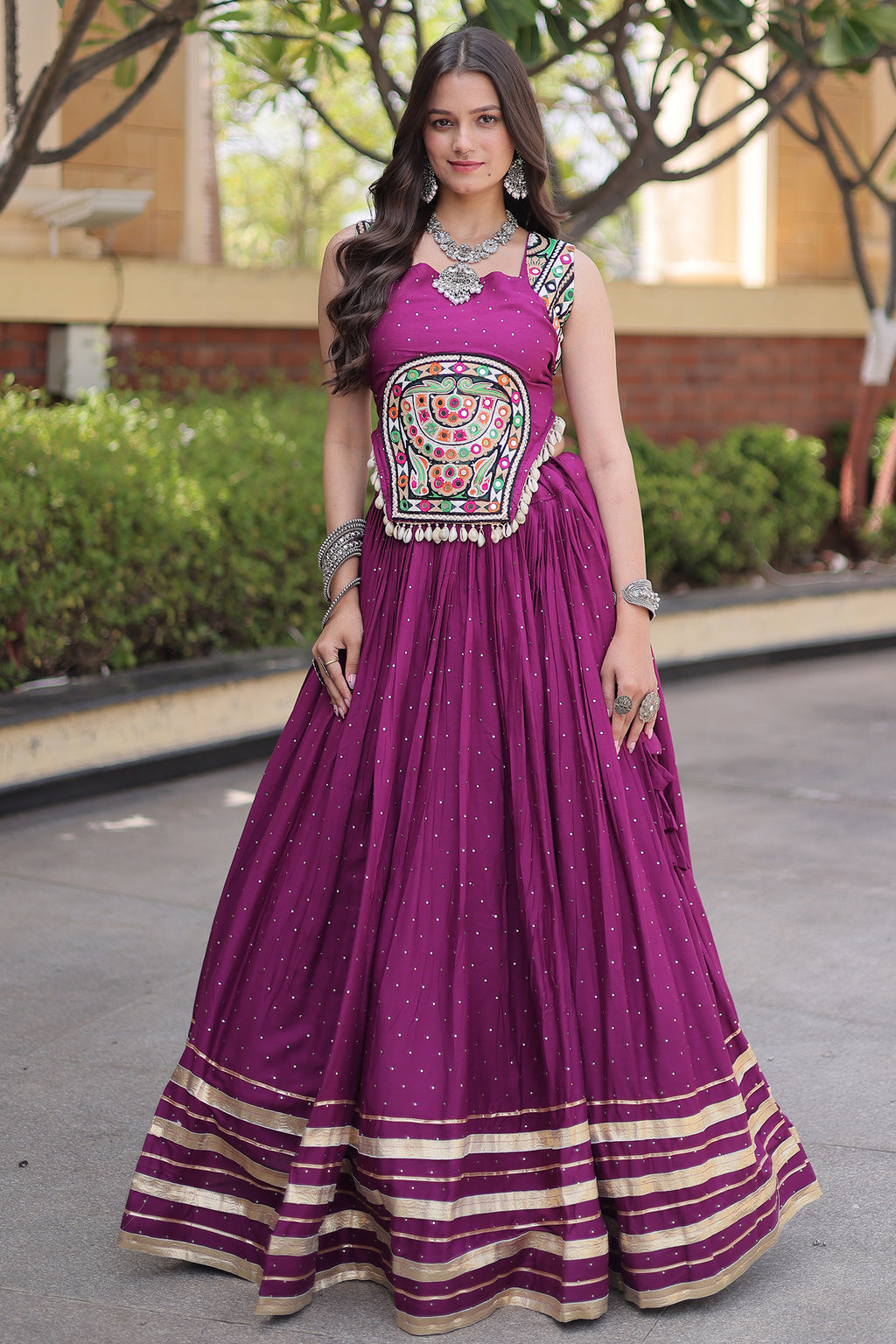Purple Rayon Mirror and Gota Patti Work Lehenga Choli