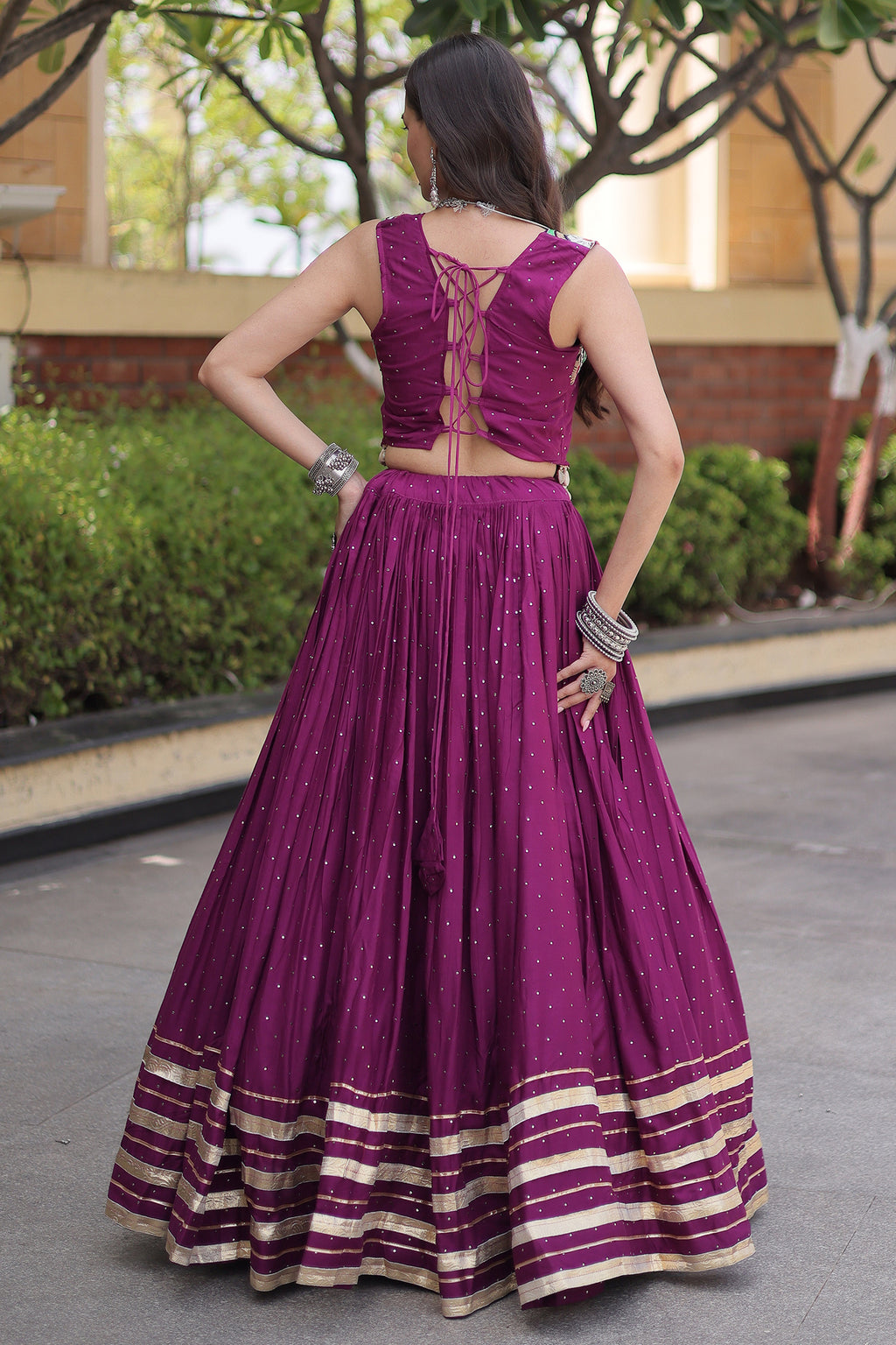 Purple Rayon Mirror and Gota Patti Work Lehenga Choli