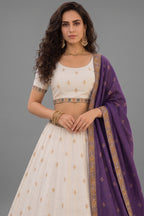 Off White Cotton Rayon Peacock Printed Lehenga Choli