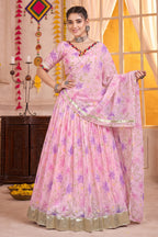 Pink Cotton Rayon Floral Printed Lehenga Choli