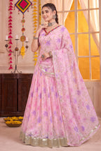 Pink Cotton Rayon Floral Printed Lehenga Choli