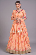 Elegant Peach Printed Lehenga Choli