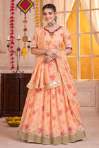 Elegant Peach Printed Lehenga Choli