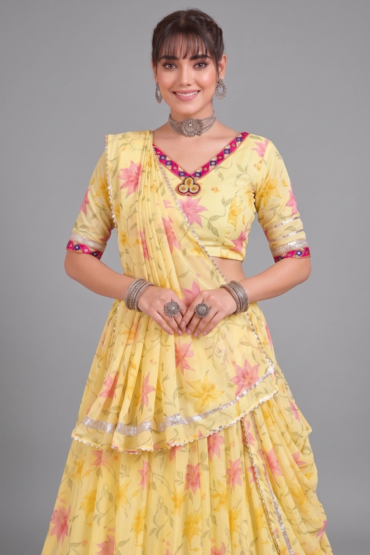 Pastel Yellow Printed Lehenga Choli