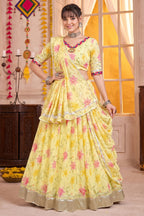 Pastel Yellow Printed Lehenga Choli