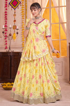 Pastel Yellow Printed Lehenga Choli