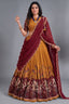 Mustard Tussar Silk Kalamkari Printed Lehenga