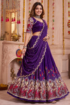 Purple Tussar Silk Kalamkari Printed Lehenga