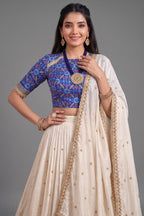 Off White Tussar Silk Lehenga with Patola Border