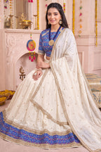 Off White Tussar Silk Lehenga with Patola Border