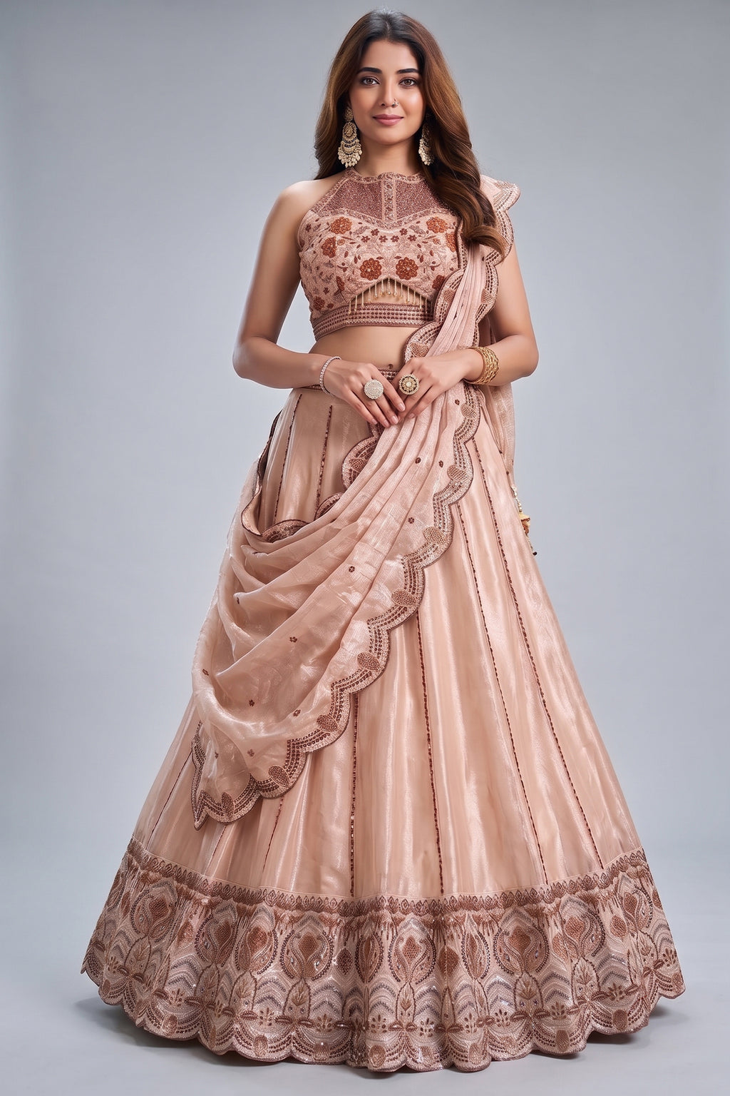 Cream Crush Silk Embroidered Lehenga
