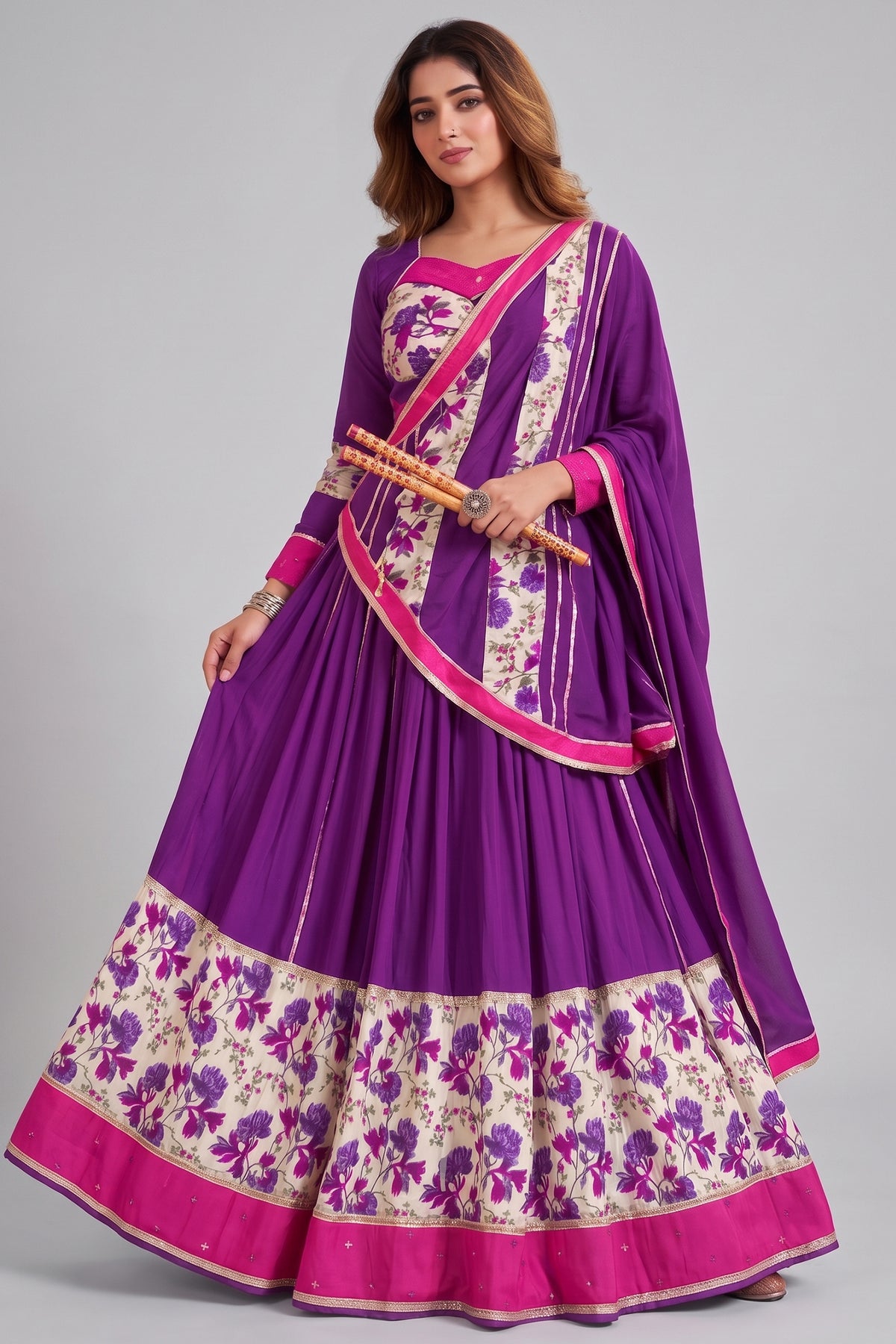 Purple Rayon Floral Printed Lehenga