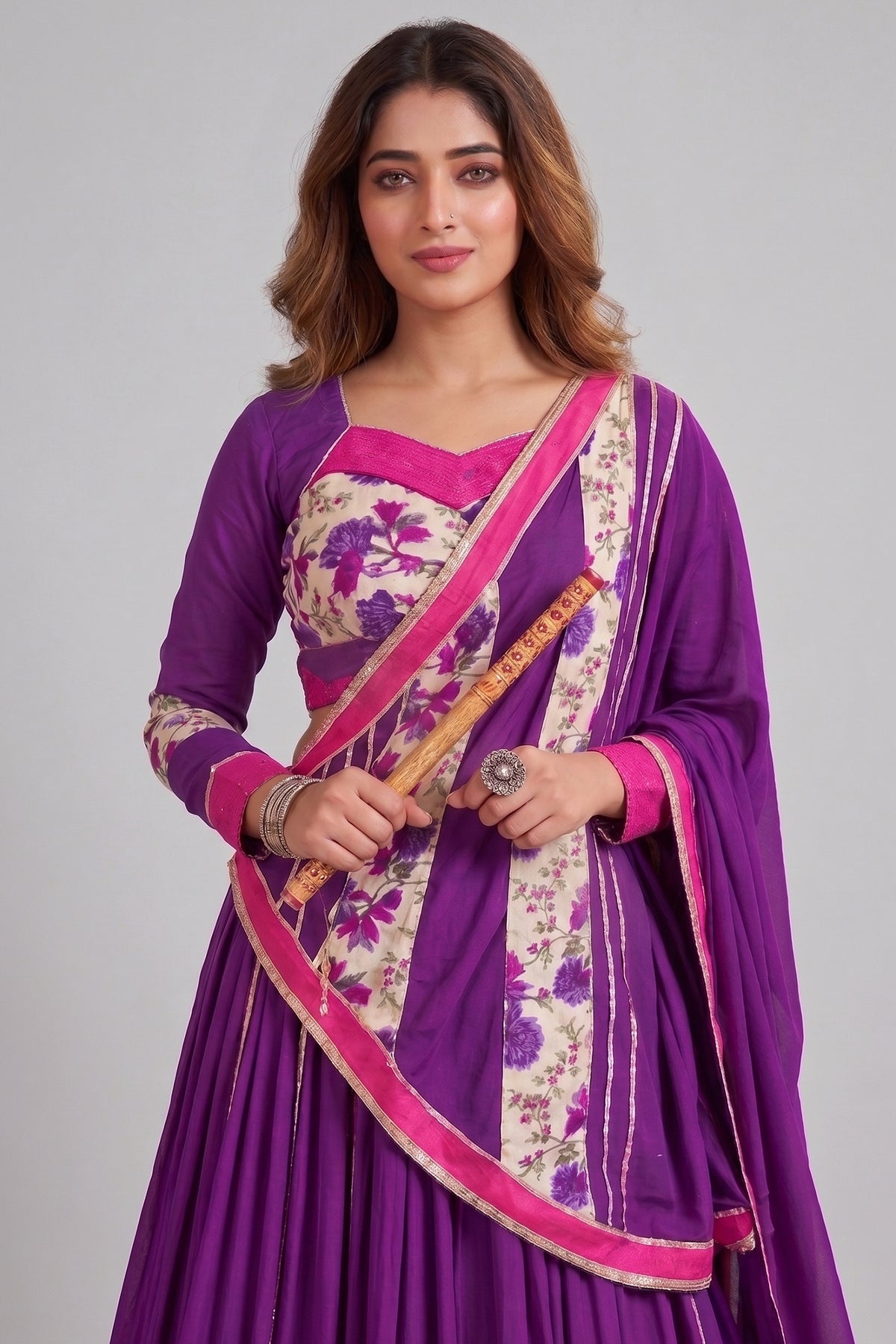 Purple Rayon Floral Printed Lehenga