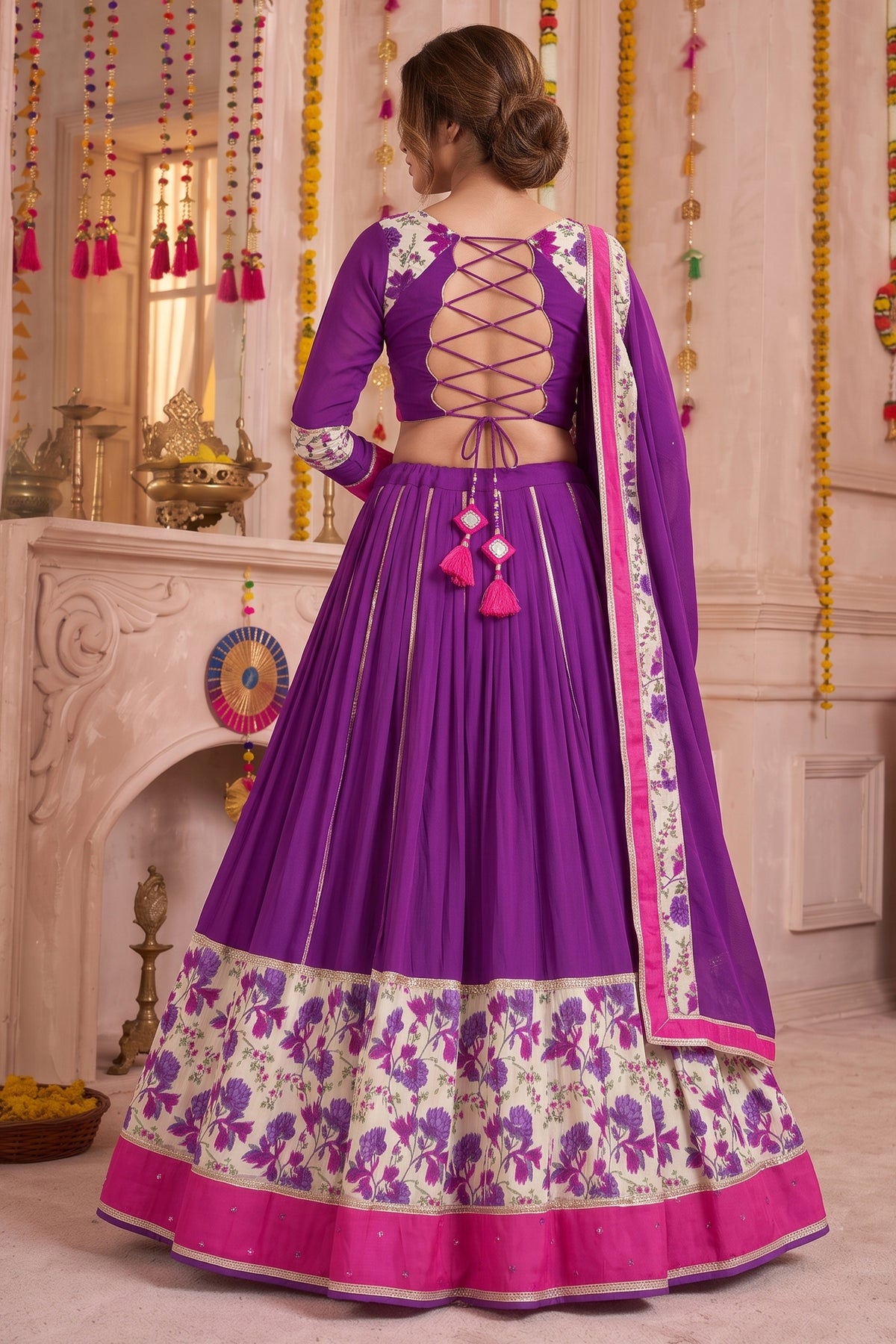 Purple Rayon Floral Printed Lehenga
