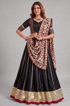 Black Chanderi Gota Patti Lehenga with Printed Dupatta