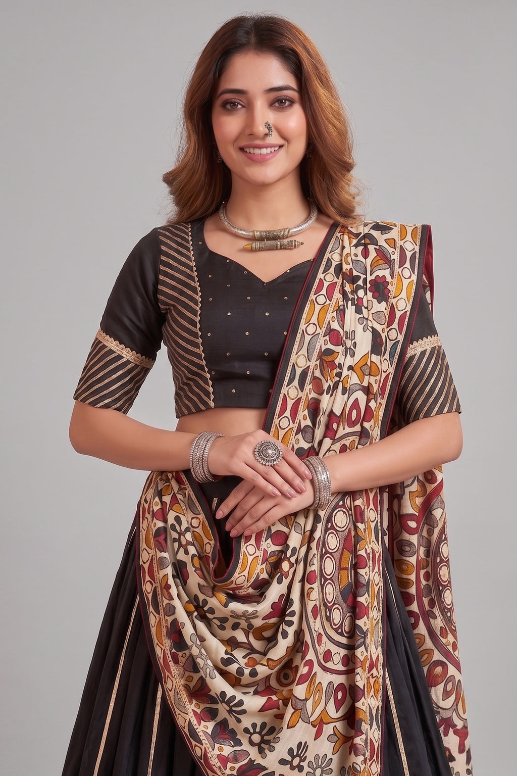 Black Chanderi Gota Patti Lehenga with Printed Dupatta