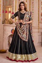 Black Chanderi Gota Patti Lehenga with Printed Dupatta