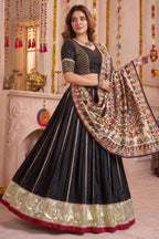 Black Chanderi Gota Patti Lehenga with Printed Dupatta