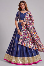 Blue Chanderi Gota Patti Lehenga with Printed Dupatta