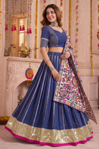 Blue Chanderi Gota Patti Lehenga with Printed Dupatta