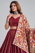 Maroon Chanderi Gota Patti Lehenga with Printed Dupatta