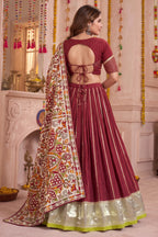 Maroon Chanderi Gota Patti Lehenga with Printed Dupatta