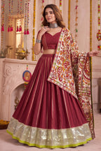 Maroon Chanderi Gota Patti Lehenga with Printed Dupatta