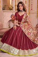 Maroon Chanderi Gota Patti Lehenga with Printed Dupatta