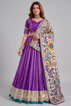 Purple Chanderi Gota Patti Lehenga with Printed Dupatta