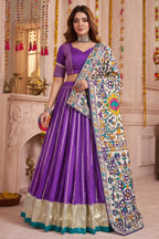 Purple Chanderi Gota Patti Lehenga with Printed Dupatta